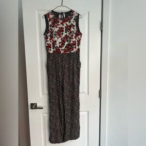 Alba Conde Winter Floral High Neck Sleeveless Jumpsuit w/ Pockets & Tieback